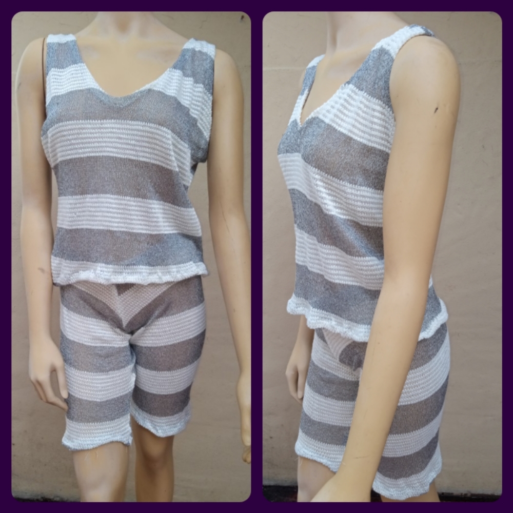 2 pc. Pants biking shorts leggings stripe tank top set